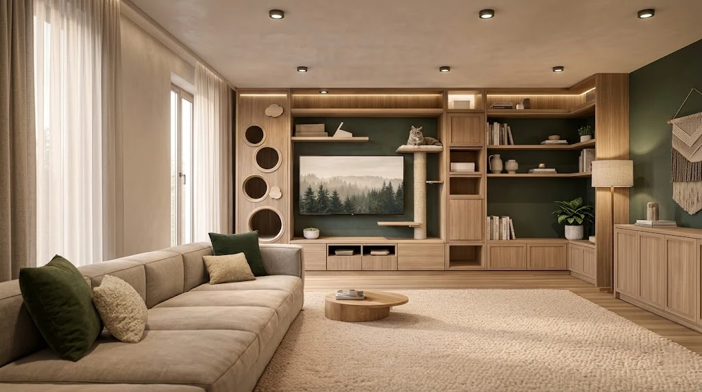 Mur multifonction intégré pour animaux sur mesure